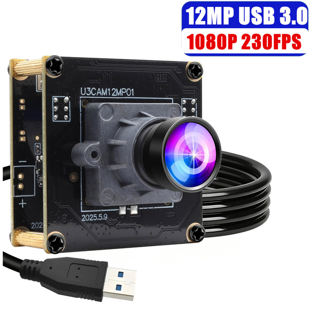 12MP USB 3.0 Camera Module High Speed 1080P 230FPS 4K 60fps MJPEG 720P 120fps YUY2 for Industrial Inspection Motion Analysis