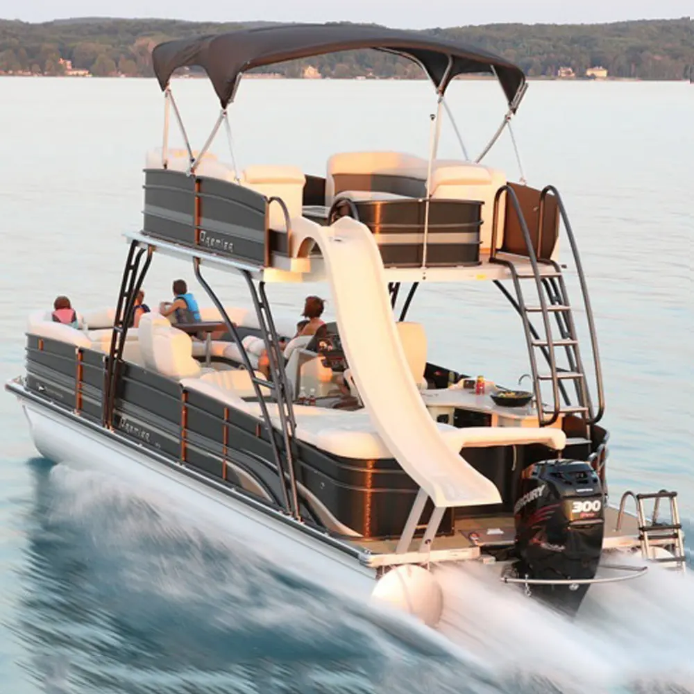 Barco de pontón personalizado de dos pisos, barco de barcaza de fiesta, a la venta