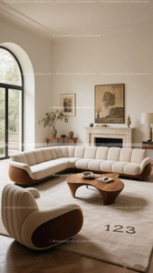 In legno massello e tessuto a forma di arco soggiorno divano angolo la forma rotonda e liscia in stile vecchio MCM - Product Image 4