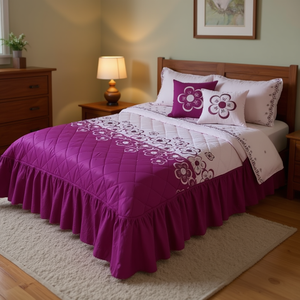 Trapuntino Magenta con Fiori, Misura Singola, in Poliestere e Cotone, per Arredamento Moderno, Utilizzabile in Tutte le Stagioni - Product Image 2