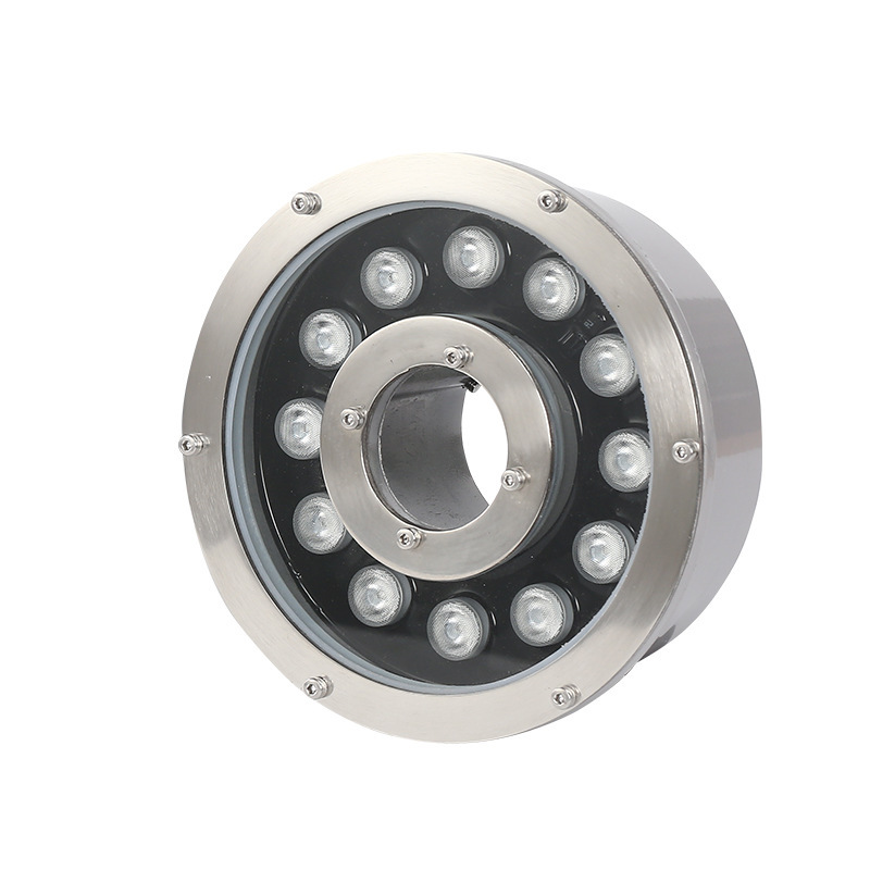 LED Stainless Steel IP68 Waterproof Fountain Light Outdoor Pool Remote Control Colorful 12V Center Hole Agi32 Layout 3000K Warm