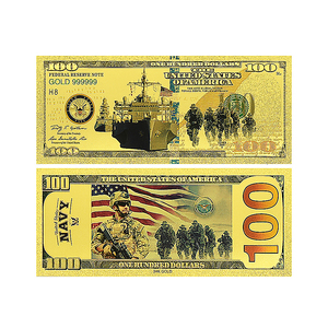 Set da 4 banconote militari statunitensi da collezione - Banconote da $100 bifacciali con stampa in lamina <span class=keywords><strong>d</strong></span>'oro raffiguranti Esercito, Marina e Marines - Product Image 4