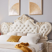 Lit double en bois massif gravé de style européen 1,8 m avec espace de rangement, coussin moelleux, luxe, villa, chambre principale, mariage