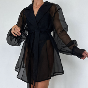 Camicia da Notte Sexy da Donna Enyami in Rete con Spalle Scoperte, Maniche Lunghe, Lingerie con Bottoni, Vestito Trasparente per Dormire - Product Image 2