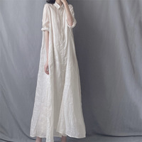 Robe longue ample artistique en ramie coupe trapèze grande taille Muguyu avec bordure à volants, fluide et transparente 260604193