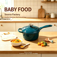 Marmite à soupe classique en fonte émaillée de 19 cm avec couvercle, poignée unique, compatible four et induction, antiadhésive, facile à nettoyer