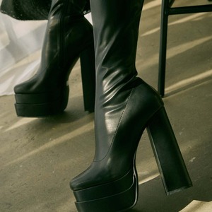 Botas de Invierno Modernas de Tacón Alto con Plataforma y Diseño Occidental, Color Morado a Cuadros, Antideslizantes, Cálidas y Sexys para Mujer - Product Image 2