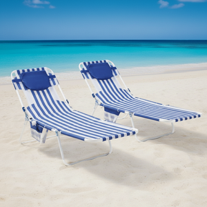 2 Pack zaino pieghevole a faccia in giù lettino in tessuto da spiaggia striscia blu e bianca per uso da spiaggia - Product Image 1