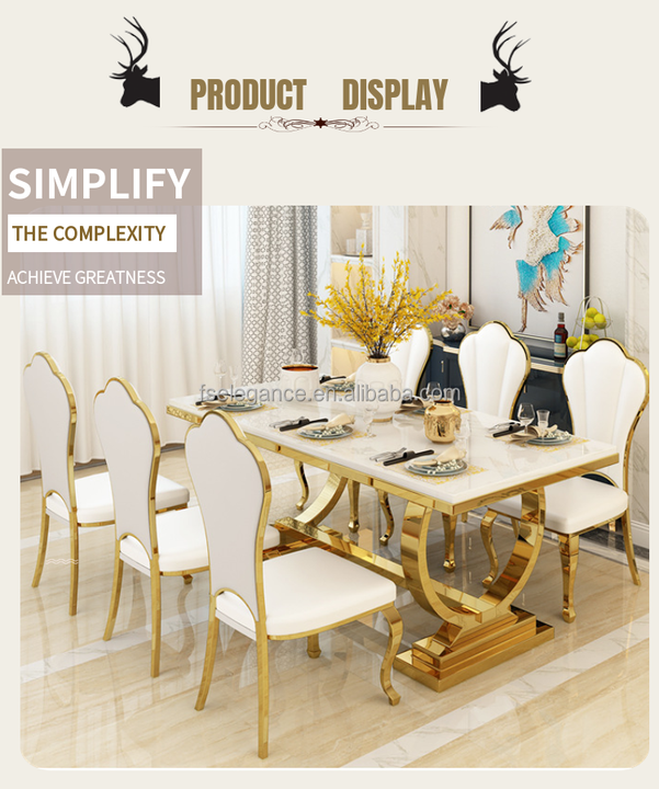 Luxury Modern Dining Table Set with Marble Top & Metal Legs