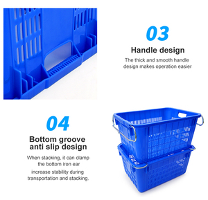 Panier de stockage empilable en plastique pour légumes et fruits, avec poignée métallique et design en maille, idéal pour la logistique agricole - Product Image 5