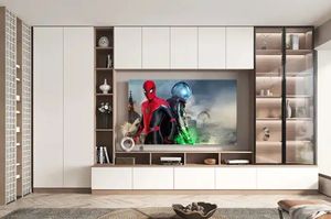 Soporte de TV de madera maciza de lujo ligero moderno, almacenamiento de pared completo, sala de estar unidad montada en la pared para, dormitorio u Hotel - Product Image 5