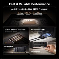 NAS de Escritorio de 4 Bahías con CPU AMD R2514, 8GB de RAM DDR4, 4K a 60Hz, Ranuras M.2 NVMe de 10GbE, Almacenamiento Conectado a la Red