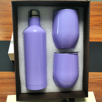 Set Botol Anggur Stainless Steel, Set Hadiah Gelas Anggur Dinding Ganda Terisolasi Vakum