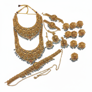 Traditional South <b>Indian</b> Temple Long Bridal Combo Necklace Set Alloy Gold Plated Zircon Earrings Vintage Party Anniversary - Product Image 2