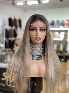SHY Brand Silky Straight Blonde Balayage European Virgin Human Hair <b>Long</b> <b>Wigs</b> with Transparent Lace Glueless Cap for Women - Product Image 3