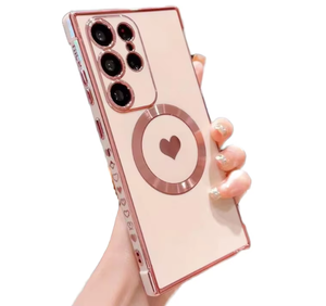 Custodia per telefono <span class=keywords><strong>con</strong></span> ricarica Wireless magnetica per Samsung <span class=keywords><strong>Galaxy</strong></span> S23 Ultra S22 Plus S21 FE S20 placcato Cover posteriore a cuore - Product Image 1