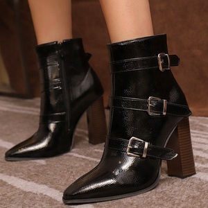 Large Size 50 Women's Side Zipper Ankle Ladies Animal Print High Chunky Heels Shoes Wide Fit Buckles Short Booties - Product Image 2