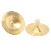 Wholesale 2 Pcs Kid Cymbals Copper Wood Handle Belly Dancing Hand Cymbals Percussion Instrument Toy Brass Cymbal