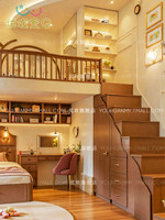Lit superposé double en bois massif pour enfants et adultes avec escalier et rangement, design à deux étages pour appartements individuels avec bureau