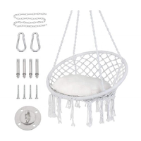 Hamac en corde de coton macramé avec pompons, style INS, chaise suspendue beige pour adulte, idéal pour l'extérieur, la cour, le balcon et les gîtes.