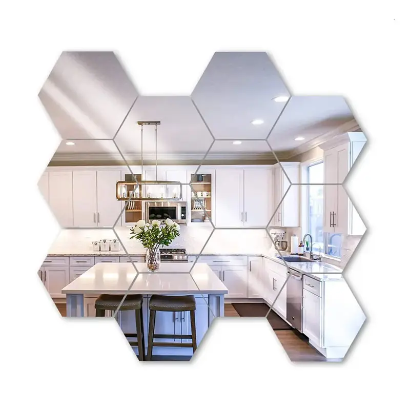 High Quality 12set Wall Stickers 3D Acrylic Mirror Sheets Hexagon Mirror Wall Sticker For Home Decoration
