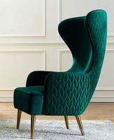 Fauteuil d'angle en velours bleu, fauteuil lounge moderne, fauteuil de loisirs moderne, fauteuil de luxe à dossier haut avec pieds en acier inoxydable – Offre Spéciale