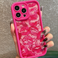 Nouvelle Coque de Téléphone 2025 Sexy avec Grand Imprimé Lèvres Rouges et Rose pour iPhone 17 16 15 14 Pro Max, Couleur Bonbon, Finition Mate Givrée à Pores Fins