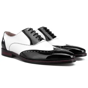 Brogue lacets en cuir véritable Oxford pour hommes, chaussures de bonne qualité noir et blanc, Design italien fait à la main