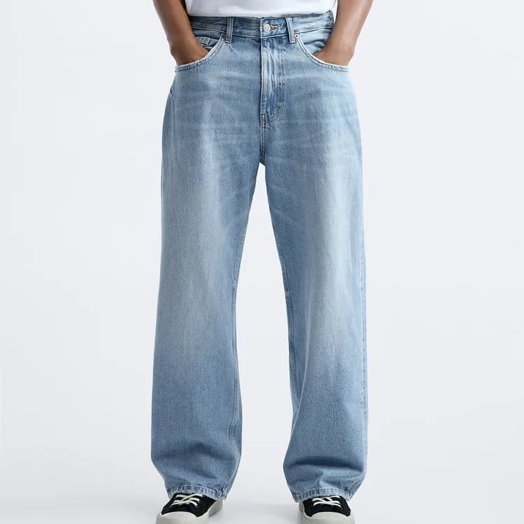 Celana Jeans denim pria, celana denim lurus untuk pria
