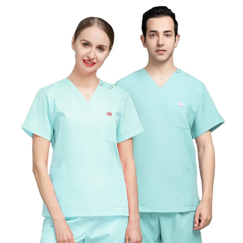 Witblauw Verpleegstersuniform Ziekenhuisartsen Sets Chirurgische Pakken Tandheelkundige Kliniek Polyester Katoen Verpleegkleding Medische Scrub Sets