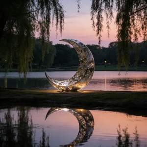 Escultura de Luna Moderna, Grande, Personalizada, de Lujo, para Jardín, Exterior, Urbana, de Alta Calidad, en Acero Inoxidable, Resistente a la Intemperie - Product Image 3