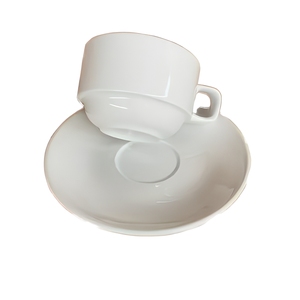 Set di Tazza e Piattino in Ceramica Bianca, Tazza <span class=keywords><strong>da</strong></span> Tè in Porcellana con Piattino e Manico a D per Tè, Caffè, Ristoranti, Hotel, Vendita all'Ingrosso - Product Image 1