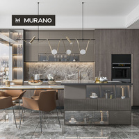 Ensemble d'armoires de cuisine modernes sur mesure de haute qualité avec comptoir en marbre et éclairage LED, armoires de cuisine modulaires