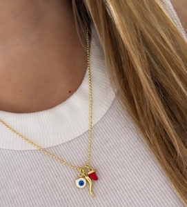 Collier en perles bleues en forme <span class=keywords><strong>de</strong></span> <span class=keywords><strong>corne</strong></span> <span class=keywords><strong>de</strong></span> fasion pour femmes, collier avec pendentif œil maléfique - Product Image 3