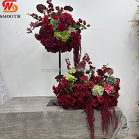 SMS 60cm Dunkelrote Blumenkugel Künstliche Weinrote Burgunderrote Seiden-Rosen-Hortensien-Blumenkugel für Hochzeits- und Eventdekoration