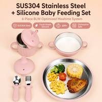Assiette en silicone et acier inoxydable SUS304 sans BPA, Nouveau set d'alimentation pour bébé 2026, Ensemble de vaisselle solide à ventouse, compatible lave-vaisselle