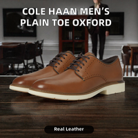 Chaussures Oxford pour hommes en cuir véritable, à lacets, bout uni, couleur Tan britannique, taille 10.5, largeur moyenne