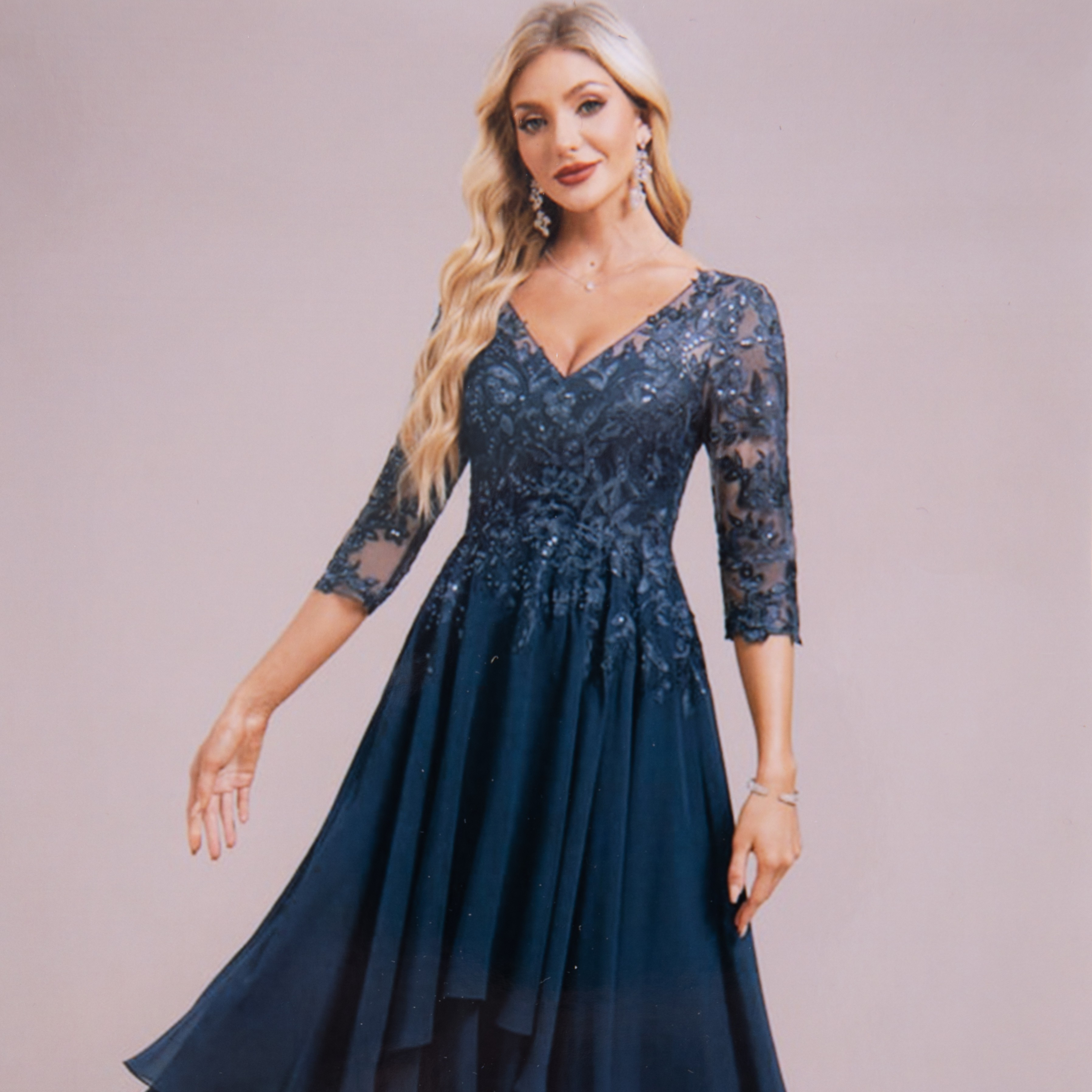 Chic Chiffon Dress - Formal Lace Pattern Evening Gown