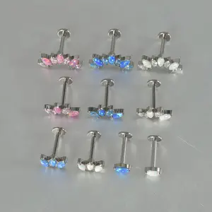 16G 6mm 8mm Flatback Tragus Conch Helix Labret Piercing Jewelry Titanium Cartilage Opal Stud Earrings