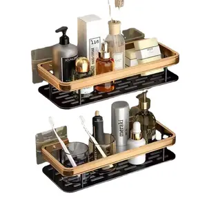 Étagère de cuisine et de salle de bain en or durable de luxe 2-pack étagère de bain murale support douche Caddy étagères de douche