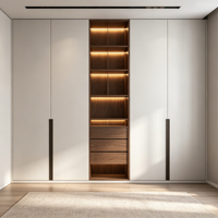 Armoire de chambre moderne et minimaliste, dressing modulaire sur mesure, porte en bois massif, système d'éclairage LED, portable, grande capacité