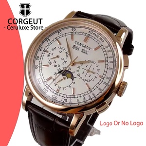 Corgeut Green/Pink/White/Black/Blue 42mm Multifunctional ST1655 Polished <b>Automatic</b> Men's Wristwatch Leather Strap - Product Image 3