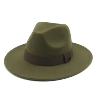 사용자 정의 남자 100% 양모 펠트 와이드 브림 모자 세련된 호화로운 모직 솔리드 페도라 모자