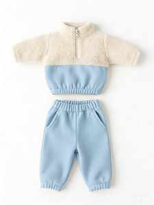 Ensemble <span class=keywords><strong>2</strong></span> pièces en <span class=keywords><strong>polaire</strong></span> <span class=keywords><strong>sherpa</strong></span> pour bébés garçons et filles, <span class=keywords><strong>sweat</strong></span>-shirt à demi-<span class=keywords><strong>zip</strong></span> et pantalon, couleurs contrastées, tenues chaudes d'hiver pour tout-petits - Product Image 3