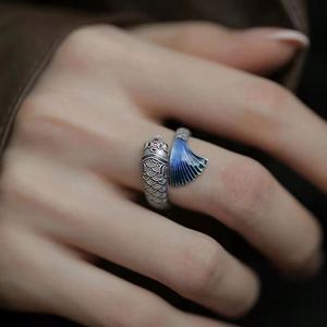 Vintage Silver Enamel Color Koi Fish <b>Adjustable</b> <b>Ring</b> Chinese Classical Niche Elegant Charm Ladies Brand Jewelry Party Gift - Product Image 6