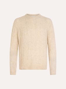 Maglione Classico da Uomo a Trecce in Crema, Stile Tradizionale Aran da Pescatore, Pullover Girocollo in Misto Lana d'Agnello e Cashmere - Product Image 5
