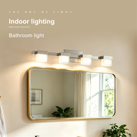 Lámpara de Pared LED de Lujo Moderna con Diseño Lineal, 4 Luces, Pantalla Cuadrada, Níquel Hierro, 3000K Luz Diurna, para Baño Interior