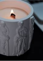 UOBOBO Bougie parfumée en cire de soja 100% avec relief grec 3D, dans un pot en ciment, pour l'extérieur, avec couvercle