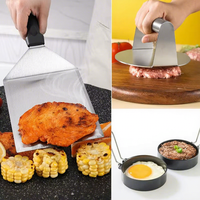 Presse à Smash Burger Portable Robuste en Acier Inoxydable avec Dôme de Cuisson et Spatule à Manche en Bois pour Grillades Plates Saines et Commerciales