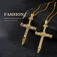 LUOYUNE Vente en gros Pendentif croix ange catholique en laiton plaqué or 18 carats, breloque amulette divine tendance avec zircon pour collier cadeau